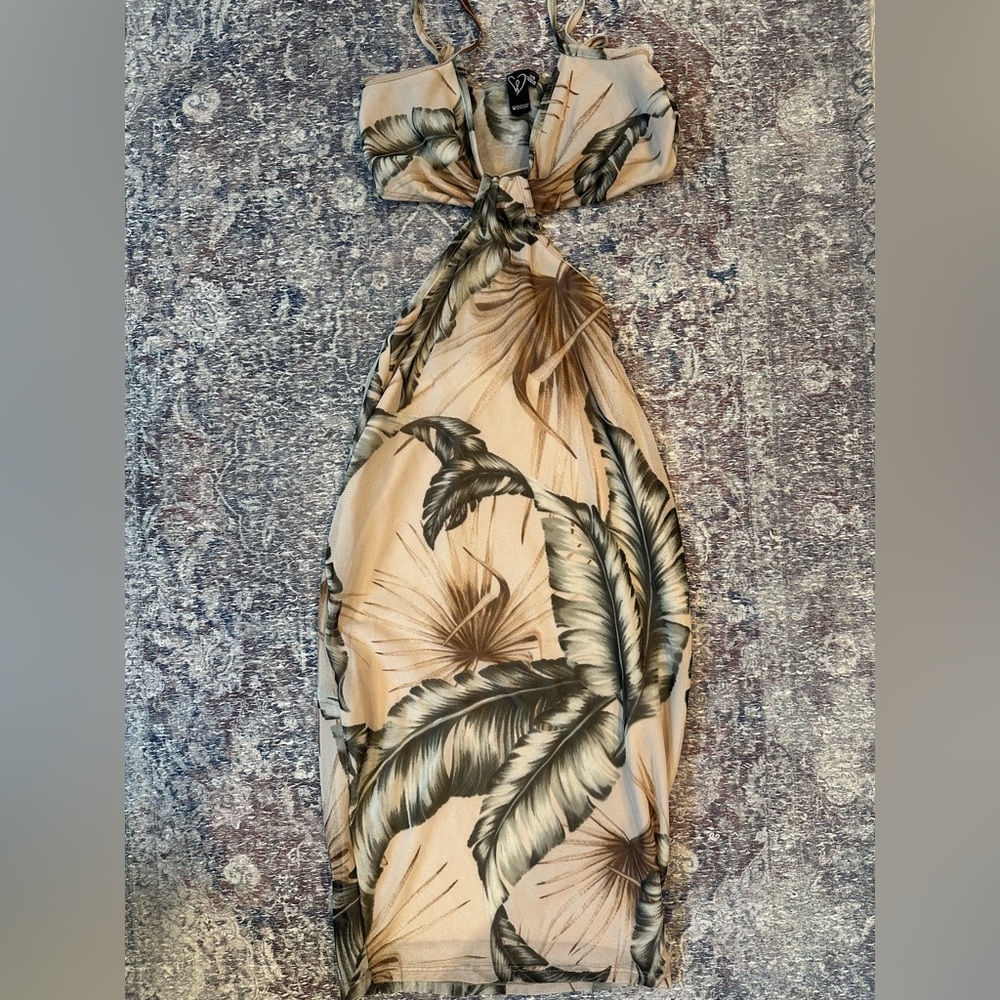 Windsor Beige and Black Tropical Print Dress